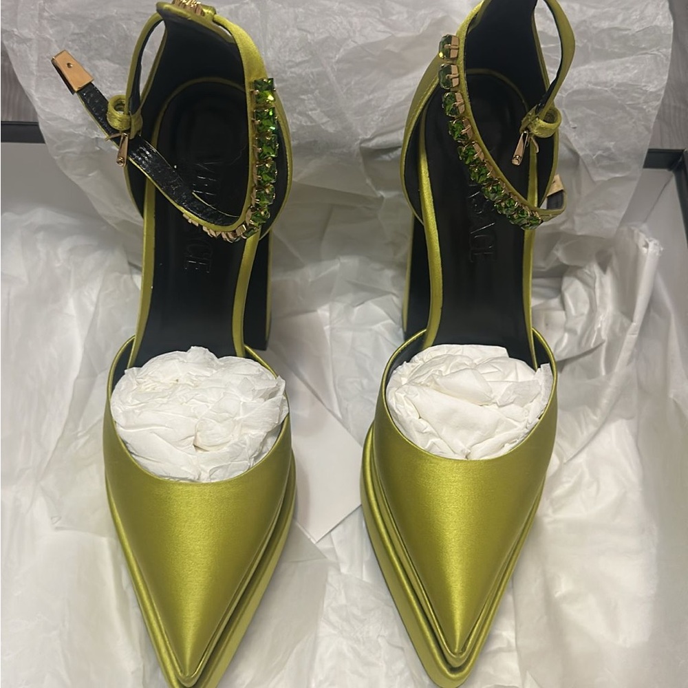 Versace Elegant Green Satin Women's Heels